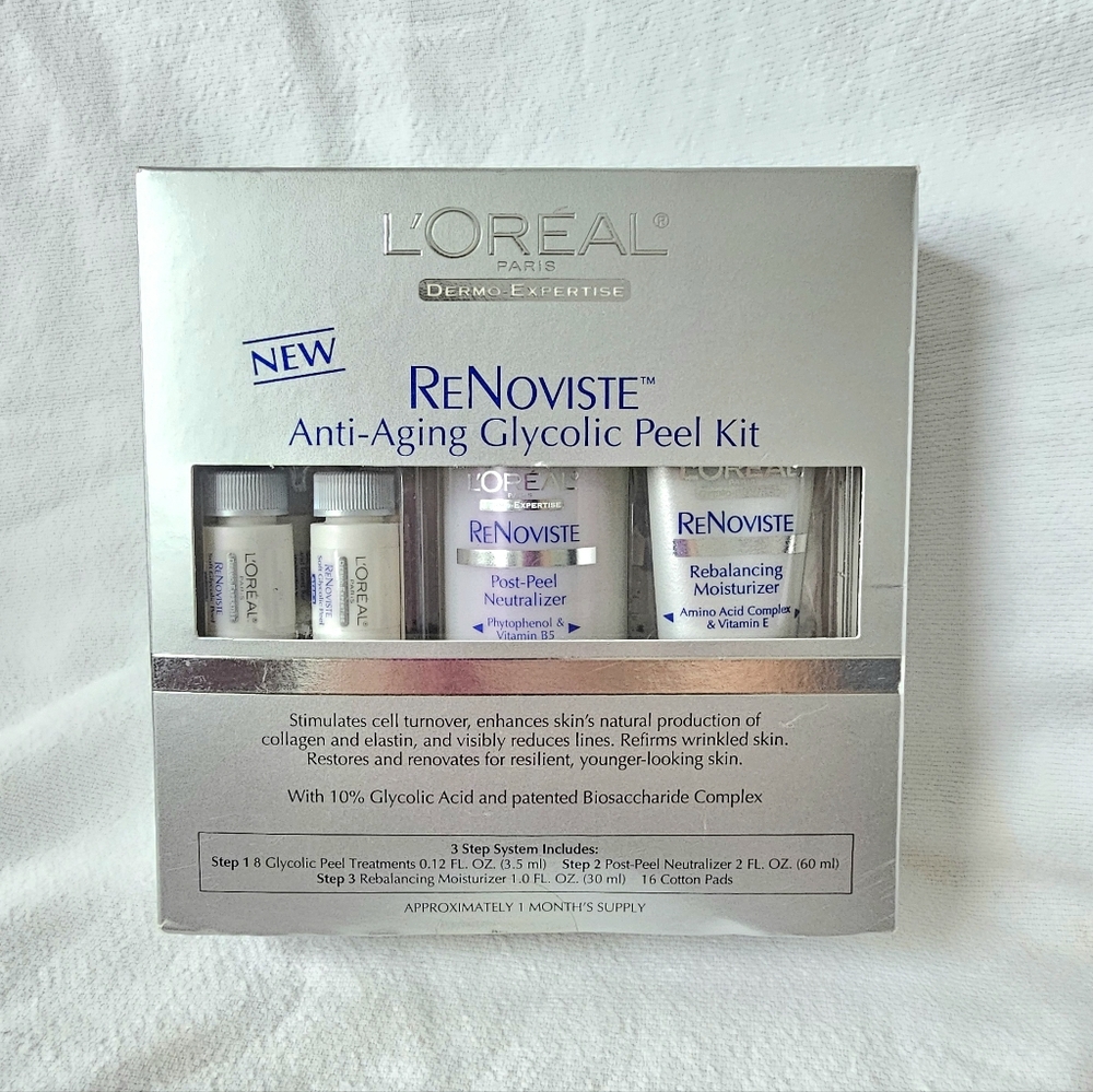 L'OREAL Anti-Aging Face Glycolic Peel Kit 3-Step Skin Care Routine